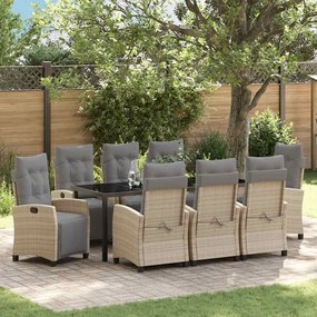 vidaXL Conjunto de Jantar de Jardim de 9 Peças Bege Rattan Poliéster