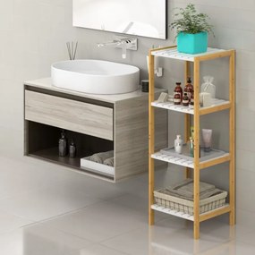 Estante de banheiro em bambu 110 x 33 x 34 cm Castanho + Branco