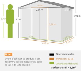 Abrigo de Jardim, 236 x 171 x 191 cm, Portas de Correr com Fechadura, Castanho Escuro