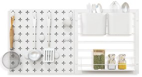 Quadro de parede com 2 painéis de fixação, ímanes para prateleiras de arrumação e ganchos para cozinha ou escritório em branco