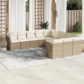 11 pcs conjunto sofás de jardim c/ almofadões vime PE bege