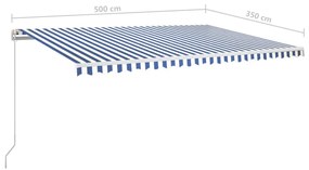 Toldo retrátil manual com LED 500x350 cm azul e branco