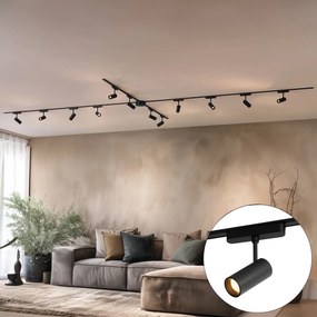 Sistema de iluminação de trilho moderno com 12 focos pretos monofásicos 600 cm - Magnetic Gert