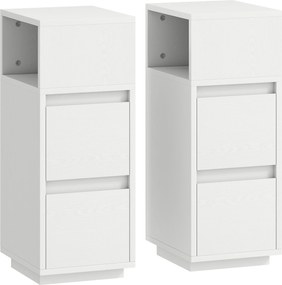 HOMCOM Conjunto de 2 Mesas de Cabeceira com 2 Gavetas e Prateleira Aberta Modernas e que Economizam Espaço, 25x30x65 cm, Branco | Aosom Portugal