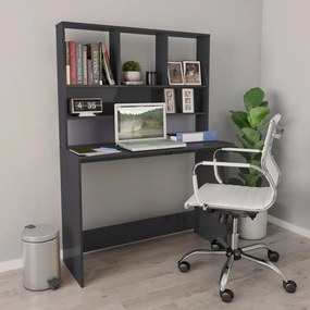 vidaXL Secretária c/ prateleiras 110x45x157cm contrap. cinza brilhante