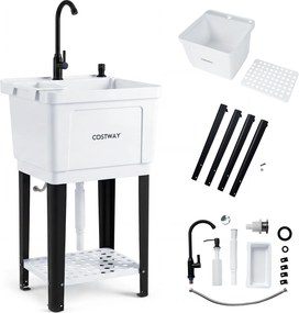 Lava-loiça de Lavandaria plastico, 50,5 x 48 x 120,5 cm, Torneira Giratória de 360°, Branco