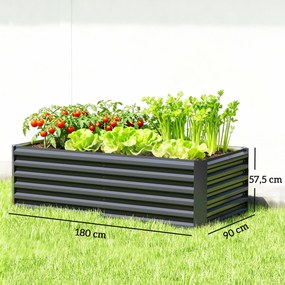 Floreira Grande Exterior Retangular em Aço Galvanizado para Terraço com Base Aberta 180x90x57,5 cm Cinzento