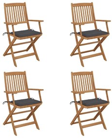 Cadeiras de jardim dobráveis c/ almofadões 4 pcs acácia maciça