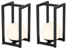 LED Conjunto de 2 candeeiros de mesa exteriores pretos com toque recarregável - Nowi Moderno