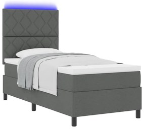 Cama com colchão e LED em cinza escuro, 100 x 200 cm de tecido