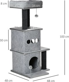Arranahdor para gatos com vários acessórios 48 x 48 x 100 cm, cinzento