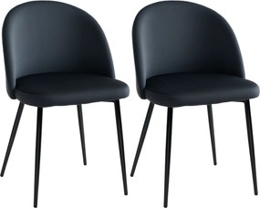 Conjunto de 2 cadeiras de estilo escandinavo, cadeiras estofadas em veludo com pés cónicos em metal Preto