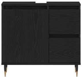 Armário de pia de banheiro vidaXL Preto Carvalho 65x33x60 cm Madeira e