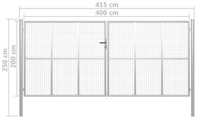 Portão de jardim em aço galvanizado 415x250 cm prateado