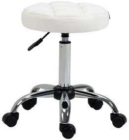 HOMCOM Banco Giratório Rodas Altura Ajustável 48-63cm Estofado Couro PU Confortável Ø35,5cm Branco Ideal Trabalho | Aosom Portugal