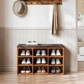 Banco spateira com almofadas e 9 compartimentos 30,3 x 78,5 x 48 cm Castanho vintage