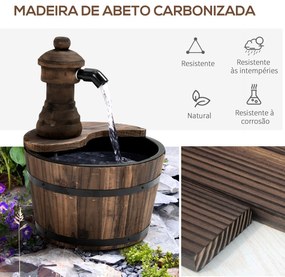 Fonte de Água de Madeira Fonte de Jardim em Cascata com Bomba Elétrica e Saída de Água Ajustável para Decoração 27x27x37 cm Madeira
