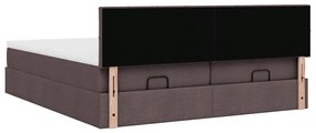 Estrutura de cama otomana com colchões tecido castanho escuro