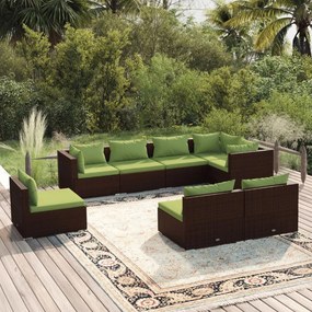 vidaXL 8 pcs conjunto lounge jardim c/ almofadões vime PE castanho