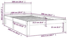 Estrutura de cama 100x200 cm pinho maciço