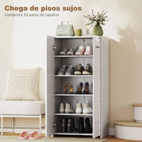 Sapateira Armário para Sapatos Moderno com Prateleiras Ajustáveis para 10 Pares de Sapatos 55x36x108 cm Branco Brilhante