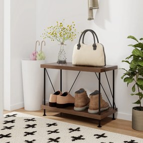 Estante multifunções de 2 níveis com estrutura metálica Estante para arrumação doméstica 60 x 45 cm Nogueira