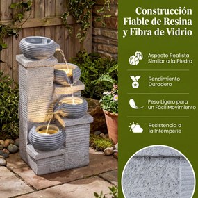 Fonte de Cascata de 4 Níveis, 28 x 22 x 58 cm, com Luz LED, Cinzento