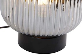 Candeeiro de mesa Art Deco preto com vidro fumê - Karel