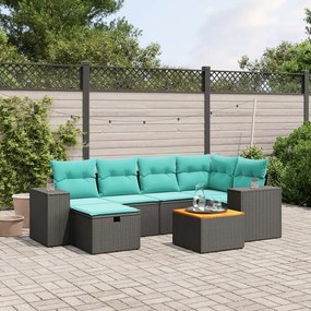 vidaXL 7 pcs conjunto de sofás p/ jardim c/ almofadões vime PE preto
