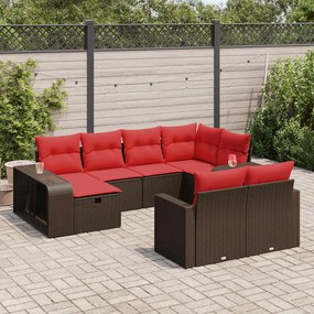 10 pcs conj. sofás jardim com almofadões vime PE castanho