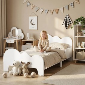 Cama para Crianças 143,5x74,5x56 cm (COLCHÃO NÃO INCLUIDO) Estrutura de Cama Infantil com Desenho de Núvem e Barreira de Segurança Branco