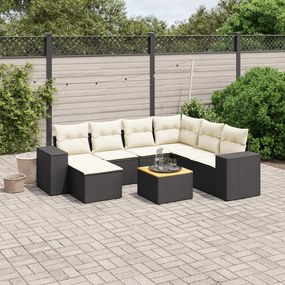 8 pcs conjunto sofás de jardim com almofadões vime PE preto