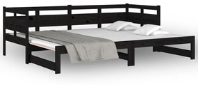 Estrutura sofá-cama de puxar pinho maciço preto 2x(90x190) cm