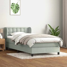 vidaXL Cama com molas/colchão cinzento-claro 90x220 cm veludo