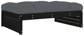 6pcs conjunto lounge jardim c/ almofadões madeira maciça preto