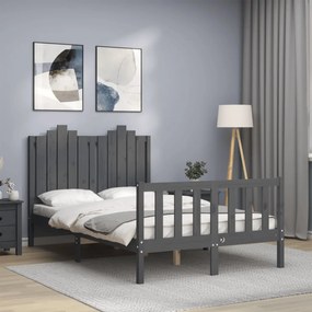 Estrutura de cama de casal c/ cabeceira madeira maciça cinzento