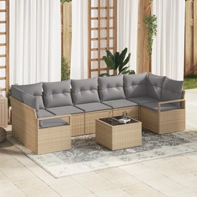 Conjunto de Sofá de Jardim de 8 Peças com Almofadas Bege Rattan vidaXL