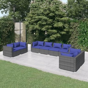vidaXL 8 pcs conjunto lounge de jardim c/ almofadões vime PE cinzento