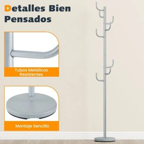 Cabide Cactus 8 Ganchos Base Pesada Extremidades Curvas 2 Alturas Ajustáveis Metal para Entrada Quarto 175 cm Cinza Prateado