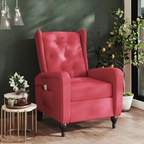 vidaXL Poltrona de massagens reclinável veludo vermelho tinto
