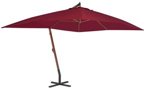Guarda-sol jardim cantilever c/ poste madeira 400x300 cm bordô