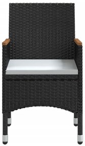 3 pcs conjunto de jantar para jardim com almofadões preto