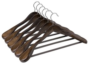 Cabides para ternos SONGMICS, cabides de madeira maciça com pontas largas, barra antiderrapante para calças, conjunto de 6 para roupas, camisas, casacos, jaquetas, calças, gancho giratório 360°, nogueira escura CRSH06V