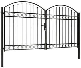 Portão p/ cerca porta dupla e topo arqueado 300x175cm aço preto