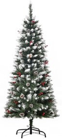 Árvore de Natal Artificial 150cm Ignífugo com 408 Ramos 28 Bagas 24 Pinhas Folhas de PVC e Suporte Metálico Decoração de Natal para Interiores Verde