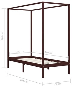 Estrutura cama com toldo 100x200cm pinho maciço castanho-escuro