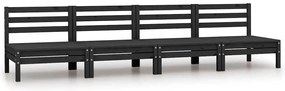 Sofás de centro para jardim 4 pcs madeira de pinho maciça preto