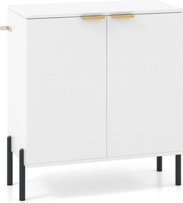 Aparador de 2 portas 70 x 37 x 78 cm com prateleira Pés de metal Kit antiderrapante e dobradiças ajustáveis Móvel moderno Armário branco