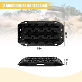 Placas de tração off-road Todo o Terreno tapetes de tração 2 peças para extração e recuperação de veículos de neve lama 58 x 31 x 6 cm Preto