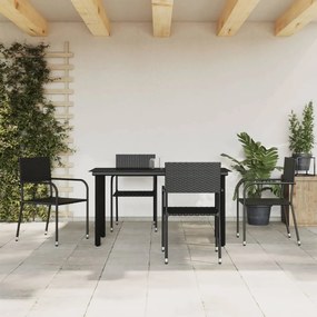vidaXL 5 pcs conjunto de jantar para jardim vime PE e aço preto